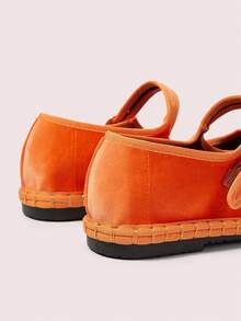 CUCCOO DOLLMOD Giày bệt Mary Jane cổ điển thanh lịch bằng nhung sang trọng dành cho nữ, màu cam sáng - Màu Cam cháy - Xem 6