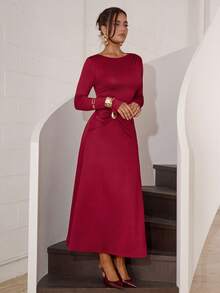 Modelyn Women's Elegant Solid Color Dress For Commuting - Burgundy - View 5