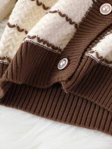 SHEIN Playful Pals 2pcs Baby Girl Casual Cute Long Sleeve Striped Faux Pocket Knit Cardigan And Knit Pants Set, Suitable For Daily Outings And Travel