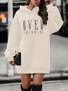 EMERY ROSE Women's Casual Printed Drop Shoulder Hooded Long Sweatshirt - Apricot - View 4