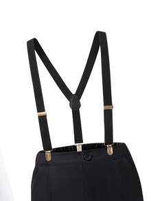 SHEIN Set de 2 piezas Conjunto de caballero para adolescentes - Chaleco negro slim fit + Pantalones texturizados + Tirantes + Pajarita, Traje formal elegante para cumpleaños, boda, invitado de boda, paje, portador de anillos - Negro - Ver 6