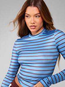 MISSGUIDED Striped Long Sleeve Crop Top With Crew Neck And Fitted Sleeves For Casual Everyday Wear - Multicolor - View 5