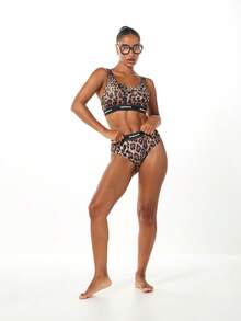 SUMWON WOMEN Leopard Print High Waisted Briefs With Elastic Band Detail For Women Christmas Gift - Multicolor - View 3