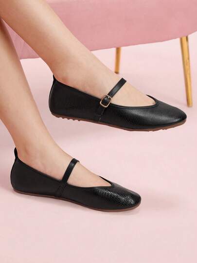 CUCCOO DOLLMOD 2025 Autumn New Women's Casual Black Lizard Pattern Round Toe Mary Jane Flats With Comfortable Soft Thick Memory Foam Arch Support Insole