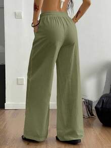 Coolane 女式夏季乡村音乐会外出海滩装波西米亚风基本款简约水洗 100% 纯棉白色裤子弧形下摆裤 - 綠色 - 查看 7
