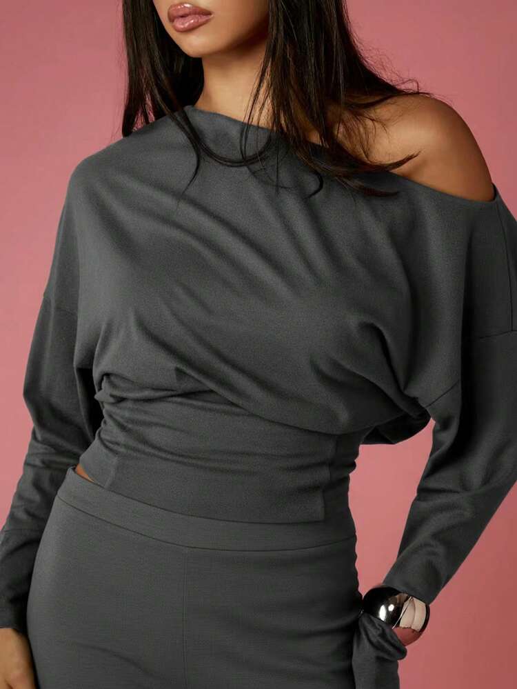 MISSGUIDED 가을 겨울 캐주얼 풀오버 탑용 오프 숄더 긴소매 스웨트셔츠