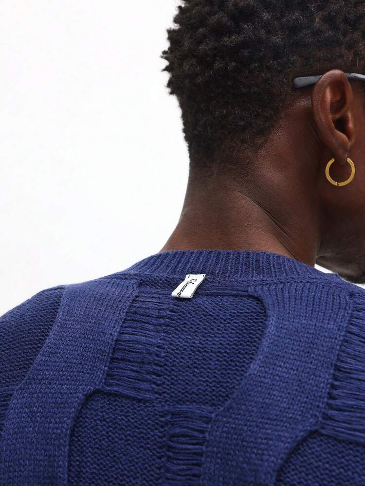 Cable Knit Pullover With Distressed Texture