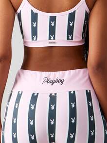 Missguided x Playboy 条纹印花文胸和短裤套装，适合夏季家居服 - 彩色 - 查看 4