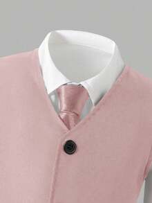 SHEIN 2 件青少年男孩绅士风格服装：无袖背心夹克和长裤，优雅正式礼服，适合生日派对、活动、婚礼、周年纪念、洗礼、毕业典礼