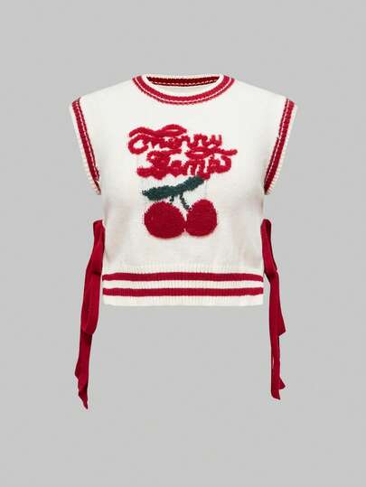 Kawaii سترة مضلعة للنساء البدينات مع تطريز كرزي وأربطة مناسبة ليوم عيد الحب