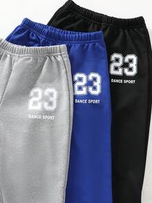 SHEIN 3 件套小男孩针织运动衫，正面印有 23 号，配同款裤子，适合秋冬日常穿着、户外旅行、派对