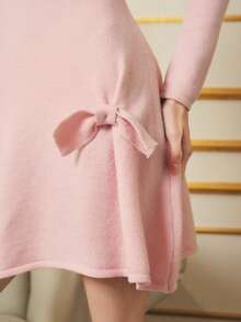 Omancia Vestido de malha com lantejoulas elegantes, gola quadrada, laço, presente de Natal, Ano Novo e Ação de Graças, vestido de festa