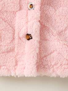 Young Girls Fuzzy Heart Pattern Hooded Long Sleeve Jacket, Pink, Autumn/Winter - Pink - View 6