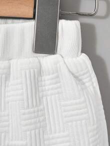 2 件套年轻男孩针织提花纹理长袖运动衫和裤子套装，秋冬时尚休闲装 - 白色 - 查看 4