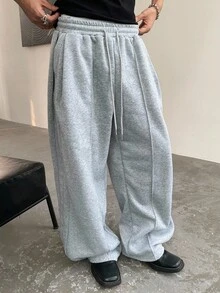 Claim Dot Men's Solid Color Drawstring Loose Sweatpants With Pockets, Vacation Baggy Sweatpants, For Husband, Boyfriend Gifts - Grey - View 5