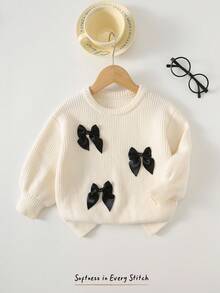 Cozy Pixies Suéter de cuello redondo de manga larga con decoración de mariposa para niña, versátil y cómodo