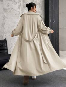 SHEIN EZwear Plus Size Women's Khaki Lapel Long Sleeve Long Windbreaker, Autumn/ Winter