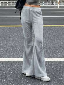 DAZY Pantalones deportivos acampanados con línea dividida para mujer en otoño