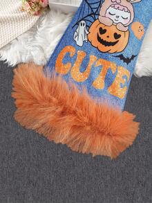 年轻女孩万圣节南瓜印花长袖 T 恤套装，适合婚礼、派对、舞会、生日、万圣节、毕业典礼 - 彩色 - 查看 4