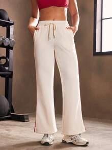Powerista 女式抽绳腰口袋阔腿宽松休闲裤 - 卡其色 - 查看 4