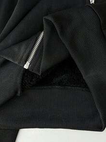 Elamini Women's Casual Versatile Commuter Gothic Style Rivet Decor Zipper Front Hooded Fleece Jacket, Autumn/Winter - Black - View 7