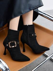 CUCCOO BIZCHIC Women's Black Buckle Design Fashion Mid-Calf High Heel Boots - Black - View 1