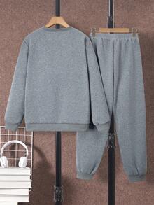 Emboosed Letter Sweatshirt And Sweatpant Set - Dark Grey - View 2