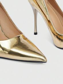 CUCCOO SZL Tacones de aguja elegantes y sexys de punta fina para mujer, adecuados para ir al trabajo, citas, fiestas, bodas y diversas ocasiones - Dorado - Ver 8