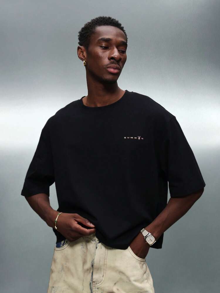 PLAYBOY X SUMWON Cropped Fit Short Sleeve Graphic Tee With Leopard Print Bunny Logo Statement Streetwear Top