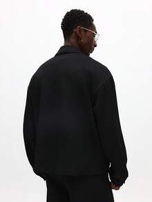 SUMWON Áo khoác Harrington Bomber nam dáng crop fit có khóa kéo phía trước và cổ bẻ, thích hợp mặc thường ngày - màu đen - Xem 2