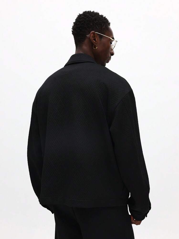 SUMWON Crop Fit Men Textured Harrington Bomber Style Jacket With Zip Front And Ribbed Collar For Casual Wear