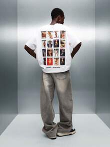 PLAYBOY X SUMWON 宽松版型图案 T 恤杂志封面拼贴印花短袖休闲棉质 T 恤夏季街头服饰 - 白色 - 查看 6