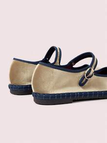 CUCCOO DOLLMOD Giày bệt Mary Jane nhung cổ điển thanh lịch, thoải mái bằng vải nhung màu kaki dành cho nữ - Màu Khaki - Xem 6