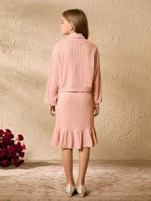 2pcs/Set Tween Girls Long Sleeve Top And Skirt Co-Ord Set