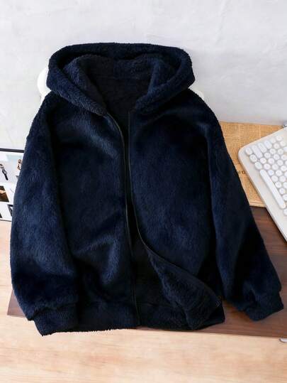 Mirajuku Chaqueta con capucha de felpa básica negra para adolescentes