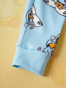 GARFIELD | SHEIN 2 件套小男孩条纹长袖上衣和可爱猫咪和泰迪熊全身印花裤睡衣套装，适合秋冬季 - 藍白色 - 查看 8