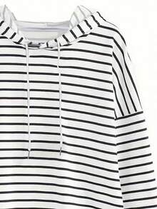 INAWLY 女式条纹落肩长袖抽绳连帽休闲 T 恤，春夏图案 T 恤女式春季上衣