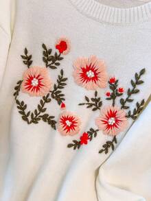 Linhara Plus Size Women Embroidered Floral Knit Sweater Top, Winter - Multicolor - View 3