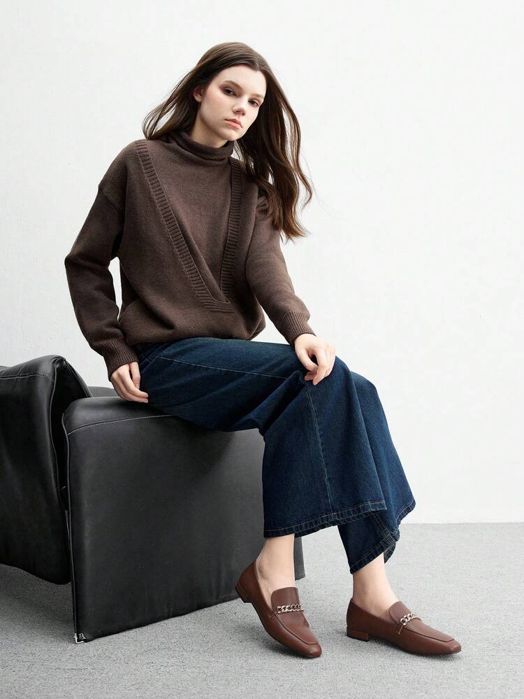 CUCCOO BIZCHIC Women's Square Toe Flat Low Heel New Brown Comfortable Versatile Slip-On Loafers, Black Lightweight Casual Flats For Commuting