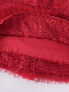 SHEIN Glamorique Kids 女婴优雅蝴蝶结 3D 花卉装饰无袖连衣裙，适合婚礼、派对、生日、度假、拍照、夏季 - 紅色 - 查看 3