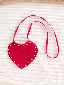 Cute Red Autumn Knit Dress For Tween Girls,Featuring Puff Sleeves,Ruffle Shoulders,And Heart-Shaped Backpack,Elegant For Christmas Events And Party - Red - View 5