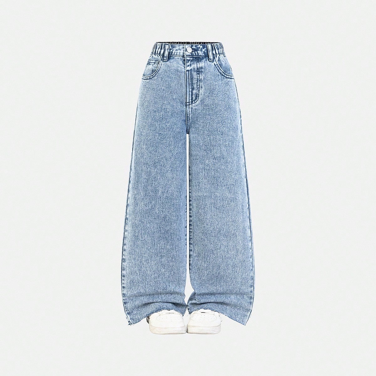 Jeans de pierna ancha y holgados con bolsillos y dobladillo desgastado para niñas preadolescentes