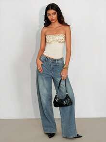 TRNVIE 女士性感露背吊带背心，串珠拼接，松紧腰身，适合夏季度假 - 杏色 - 查看 3