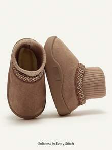 Cozy Pixies 秋冬百搭休闲时尚百搭毛绒加厚保暖可爱柔软婴儿雪地靴、踝靴、拖鞋 - 卡其色 - 查看 5