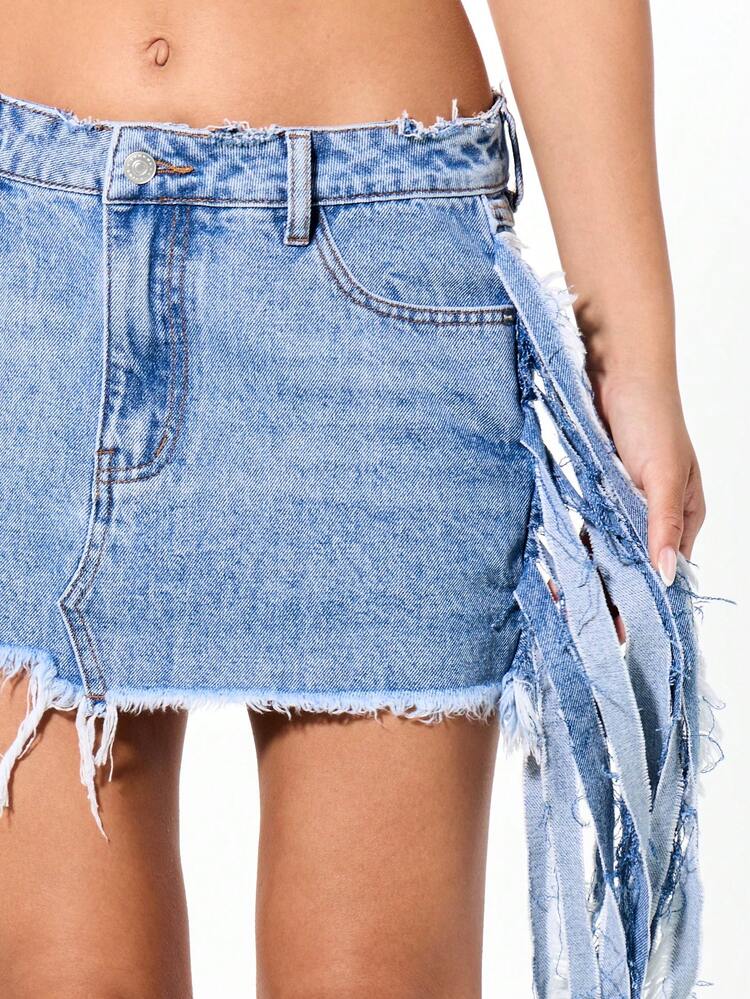 SUMWON WOMEN Fringe Denim Mini Skirt With Raw Hem