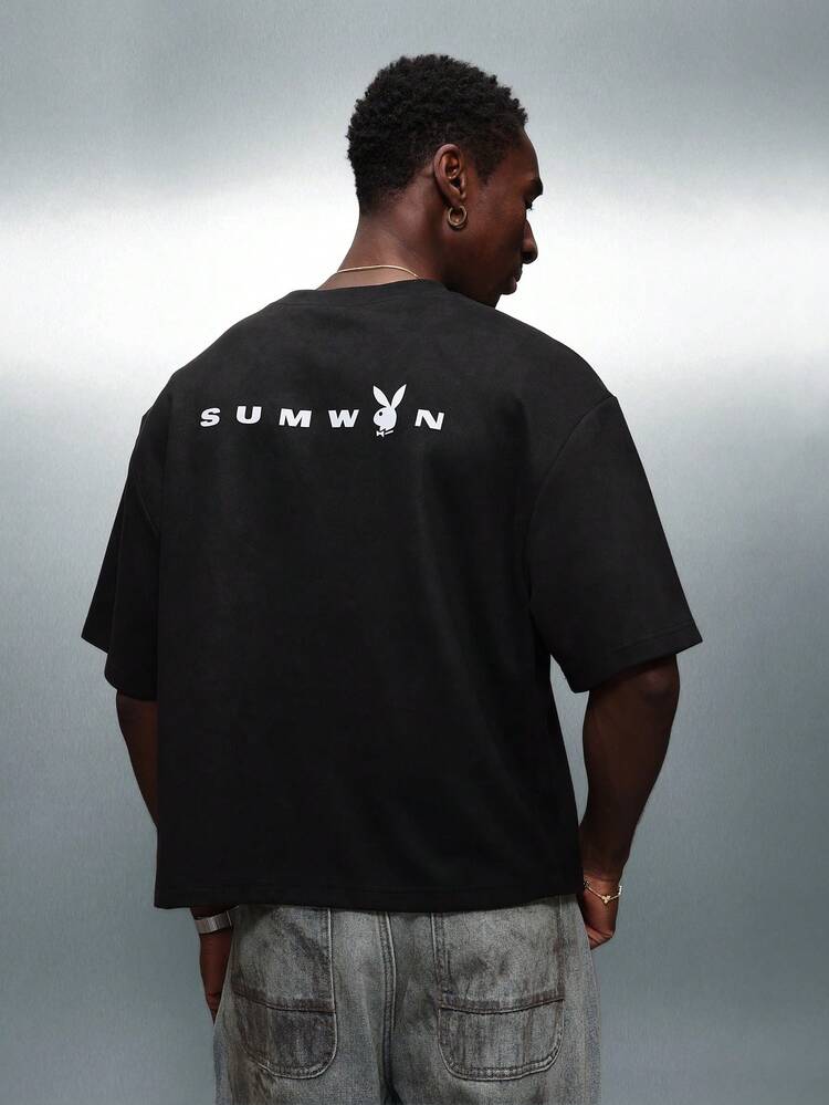 PLAYBOY X SUMWON Boxy Fit Suedette Tee With Back Print