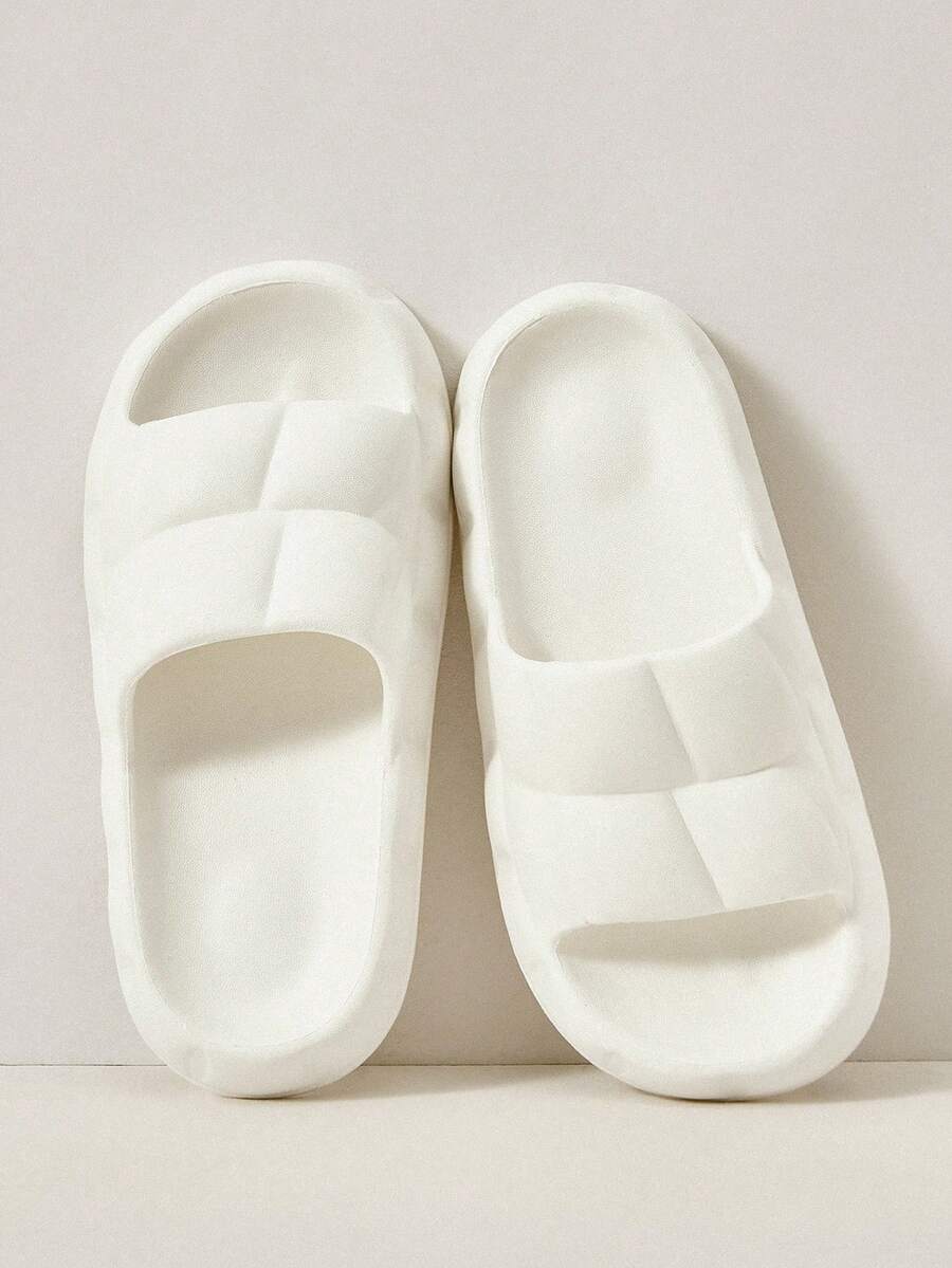 Cuccoo Woman Shoes Textured Single Band Cool White Home EVA Slides For Summer Vacation Shoes Summer Back To School Shoes College Student Shoes Spring Shoes Spring Break Easter For Casual Beach Style For Christmas - White - View 1