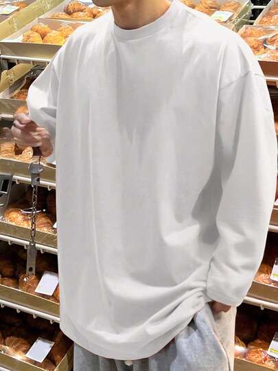 DAZY 男士休闲基本款纯色落肩长袖 T 恤