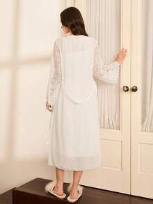 Moireta 2件套女士优雅性感无袖雪纺睡裙及腰带睡袍秋冬装 - 白色 - 查看 2