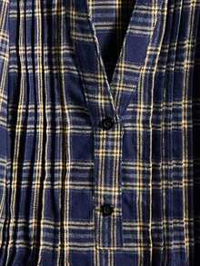 Rusticease 女式大码格子V领半开襟长袖休闲衬衫 - 藏蓝色 - 查看 4